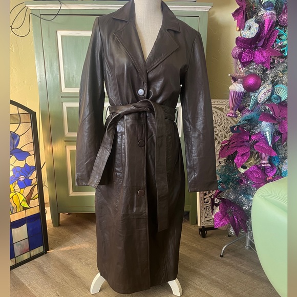 NWT BAGATELLE COLLECTION gorgeous chocolate leather trench coat - Picture 6 of 8